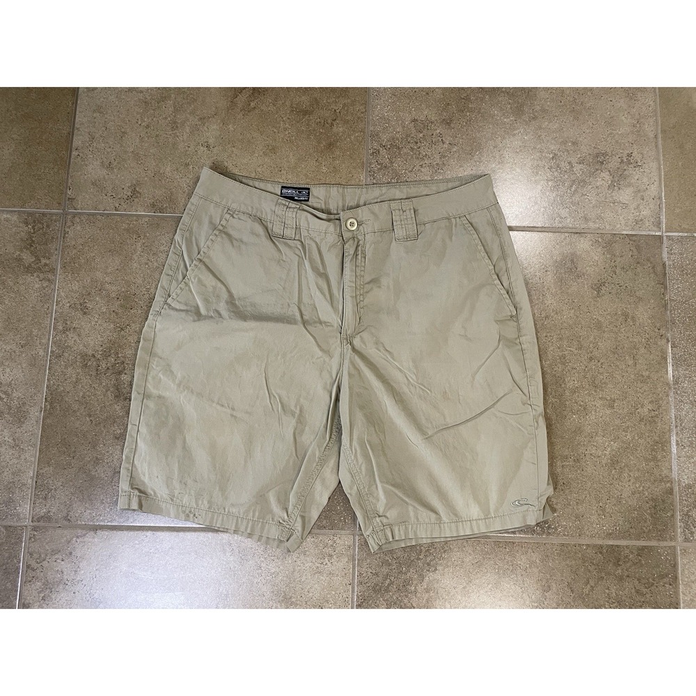 O'Neill Chino Shorts Mens Sz 34 Khaki Relaxed Fit Twill Casual Surf Skate Cotton